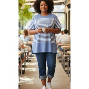 VENEZIA JEANS Blue White Striped Tunic Top Ladies Plus Size 26 28